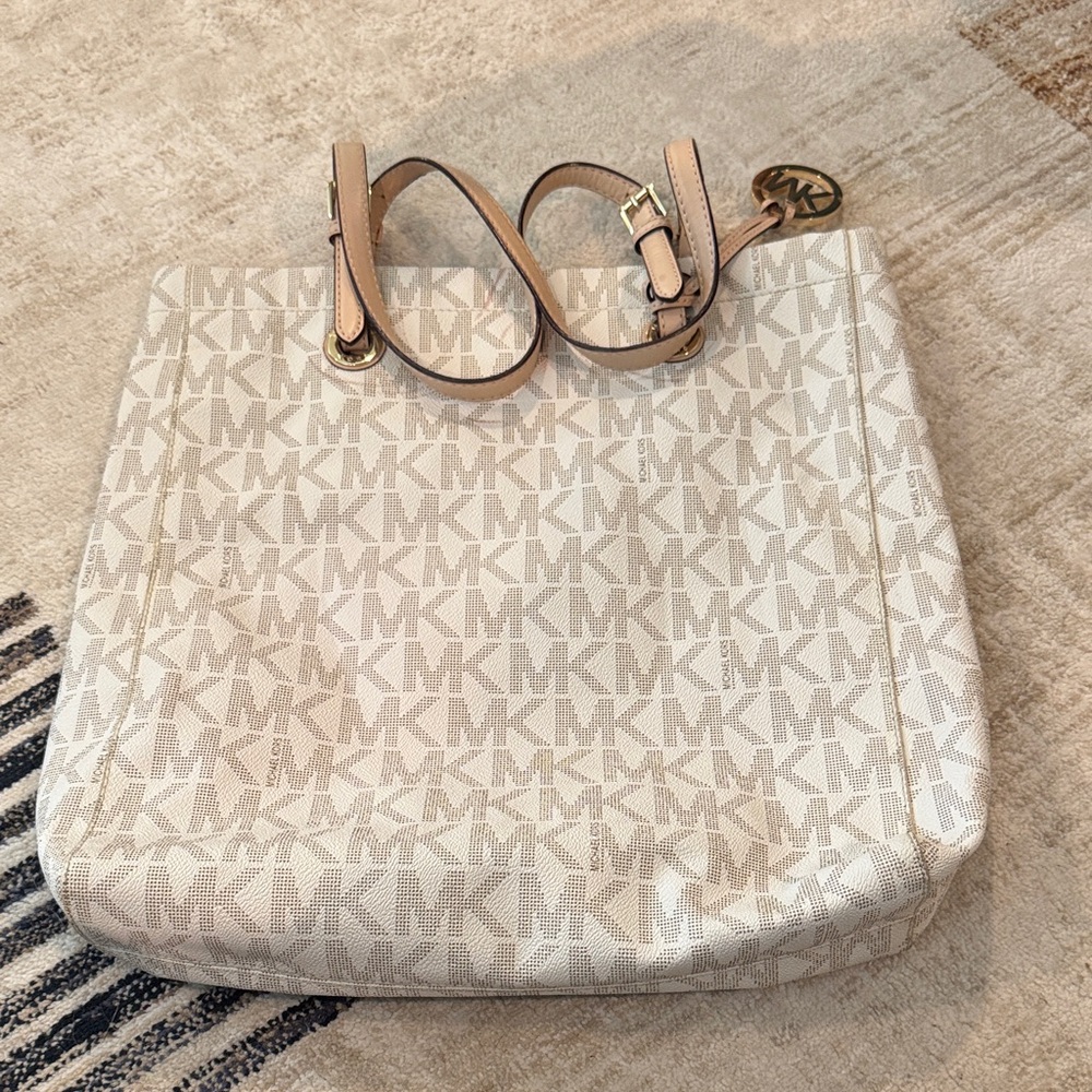 Michael Kors Cream Shoulder Bag with Monogram Design